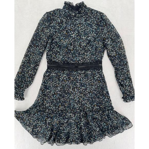 Donna Morgan Black Star Long Sleeve Ruffle Dress Knee Length Small 6 Cottagecore - Picture 8 of 13